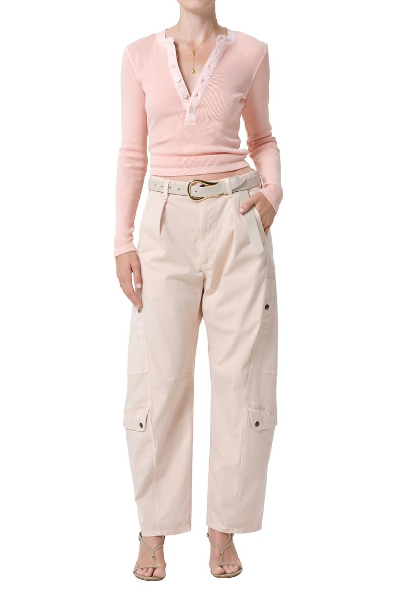 Drea Waffle Knit Henley, Alternate, color, MELON CREME