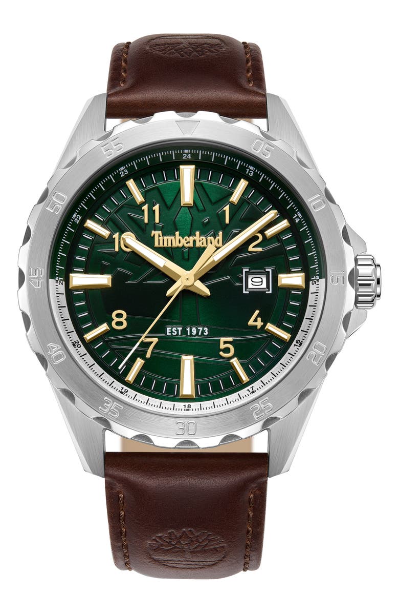 Timberland Day Pond Leather Strap Watch, 45mm, Main, color,