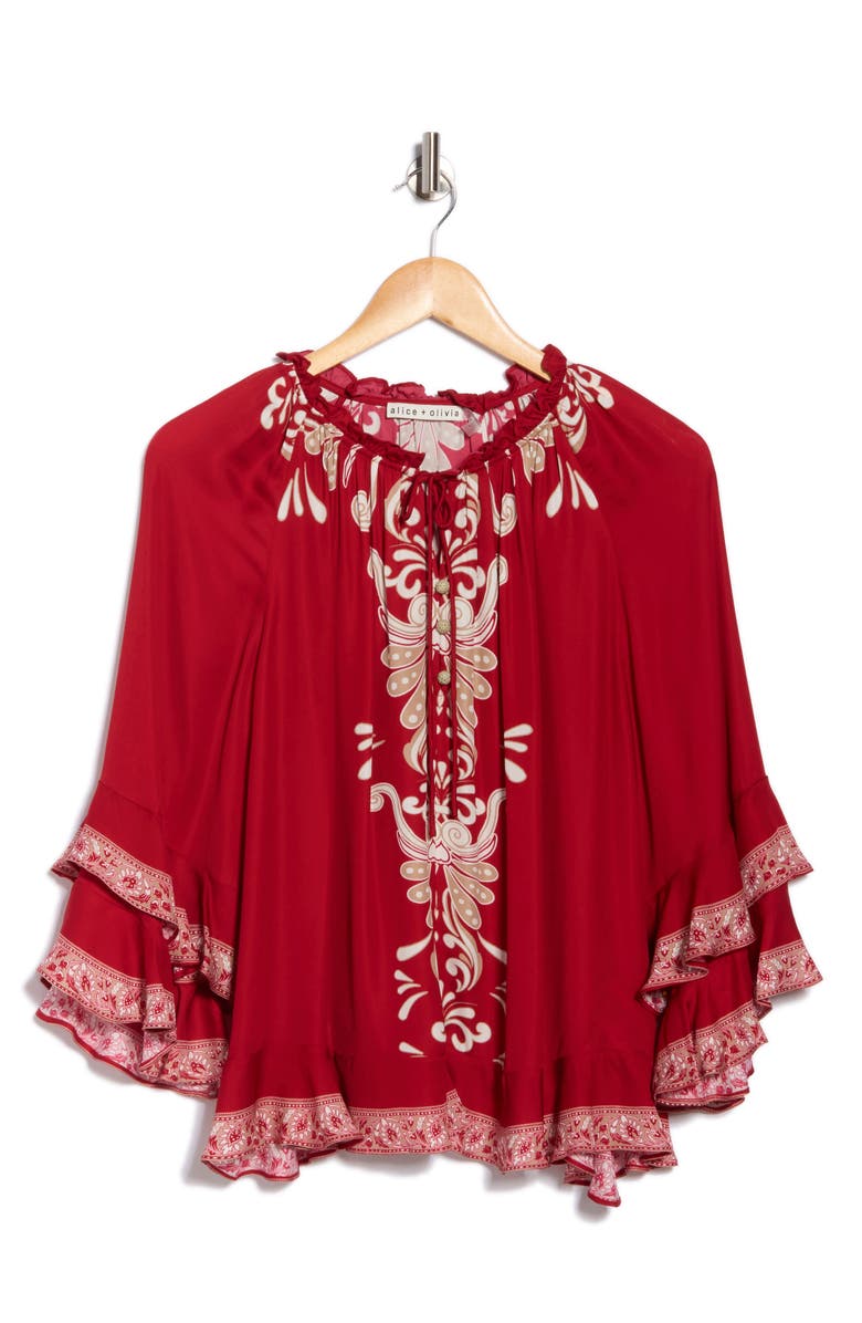 Alice + Olivia Leonora Tiered Ruffle Top, Alternate, color, Serenade Dark Cherry