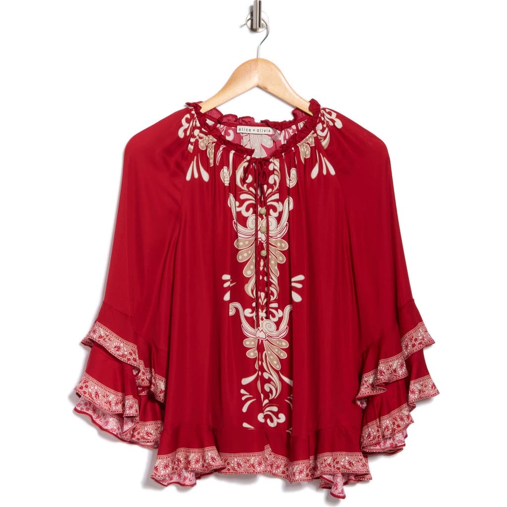 Alice And Olivia Alice + Olivia Leonora Tiered Ruffle Top In Burgundy
