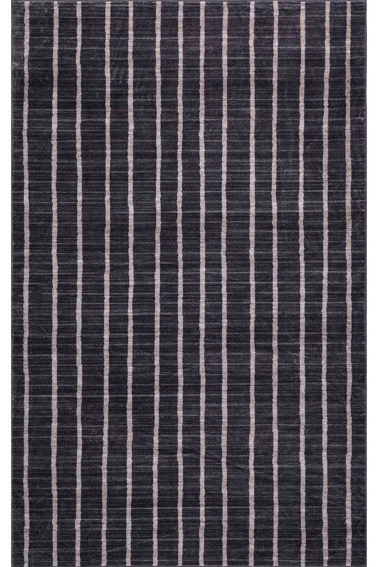Orton Distressed Ticking Stripe Non-Slip Machine-Washable Rug, Alternate, color, Charcoal/Cream