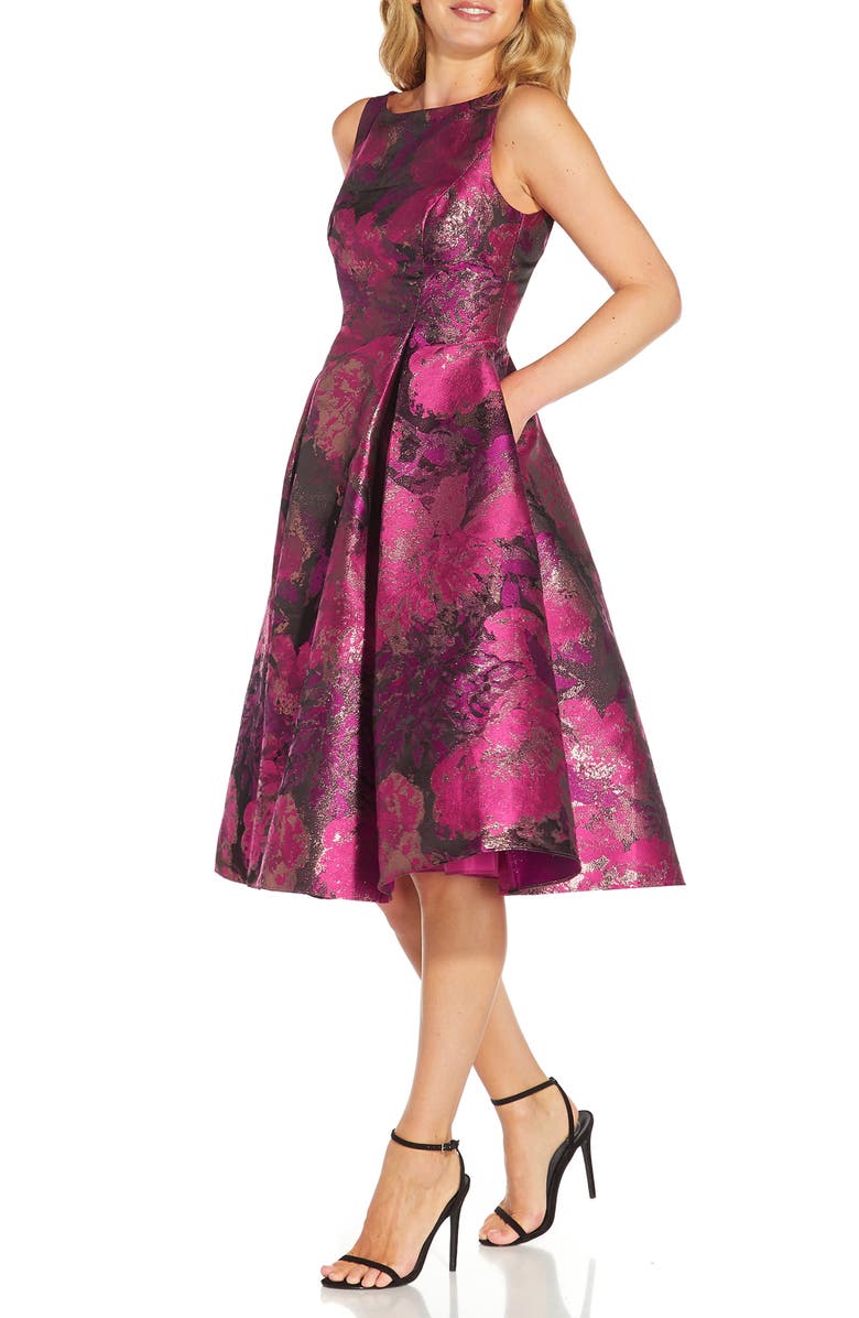 Adrianna Papell Metallic Floral Jacquard Fit & Flare Dress, Alternate, color, 