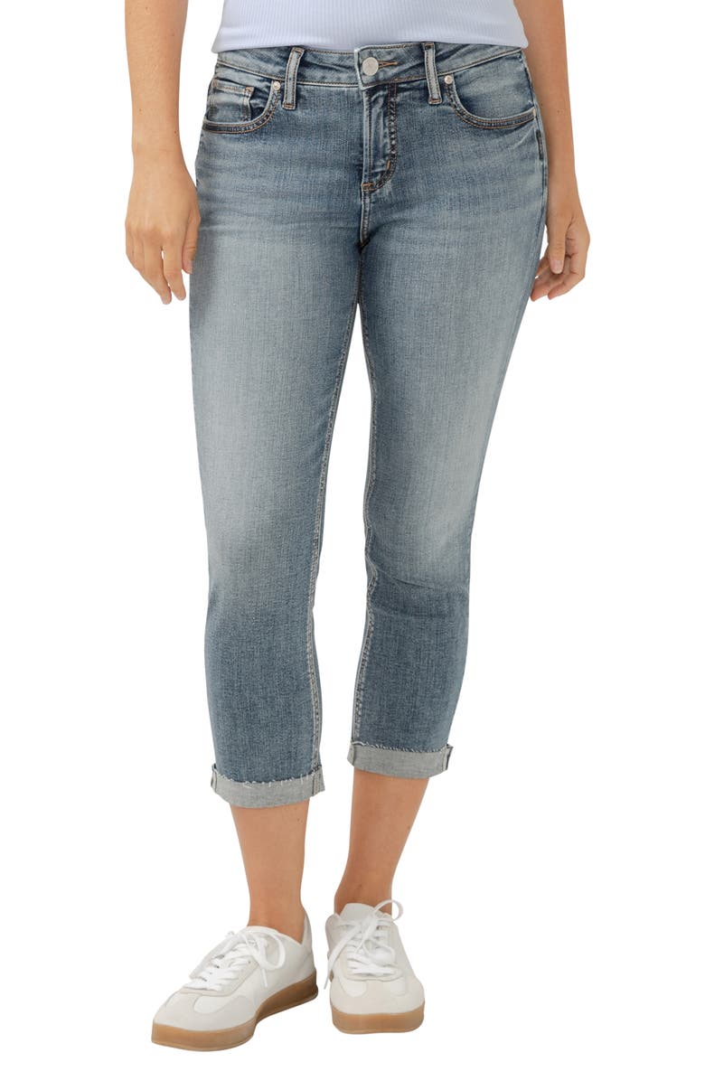 Silver Jeans Co. Elyse Curvy Mid Rise Capri Jeans, Main, color, Indigo