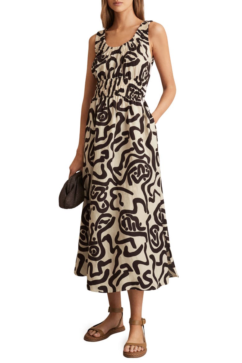 Akari Linen Blend Maxi Sundress, Main, color, BROWN/ IVORY