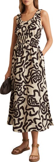 【海外限定】REISSドレス☆Akari Linen-Blend Printed Shirred M Reiss Akari Printed Midi-Dress | Saks Fifth Avenue