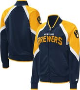 STARTER Women's Starter Navy Milwaukee Brewers Touchdown Raglan Full-Zip Track Jacket