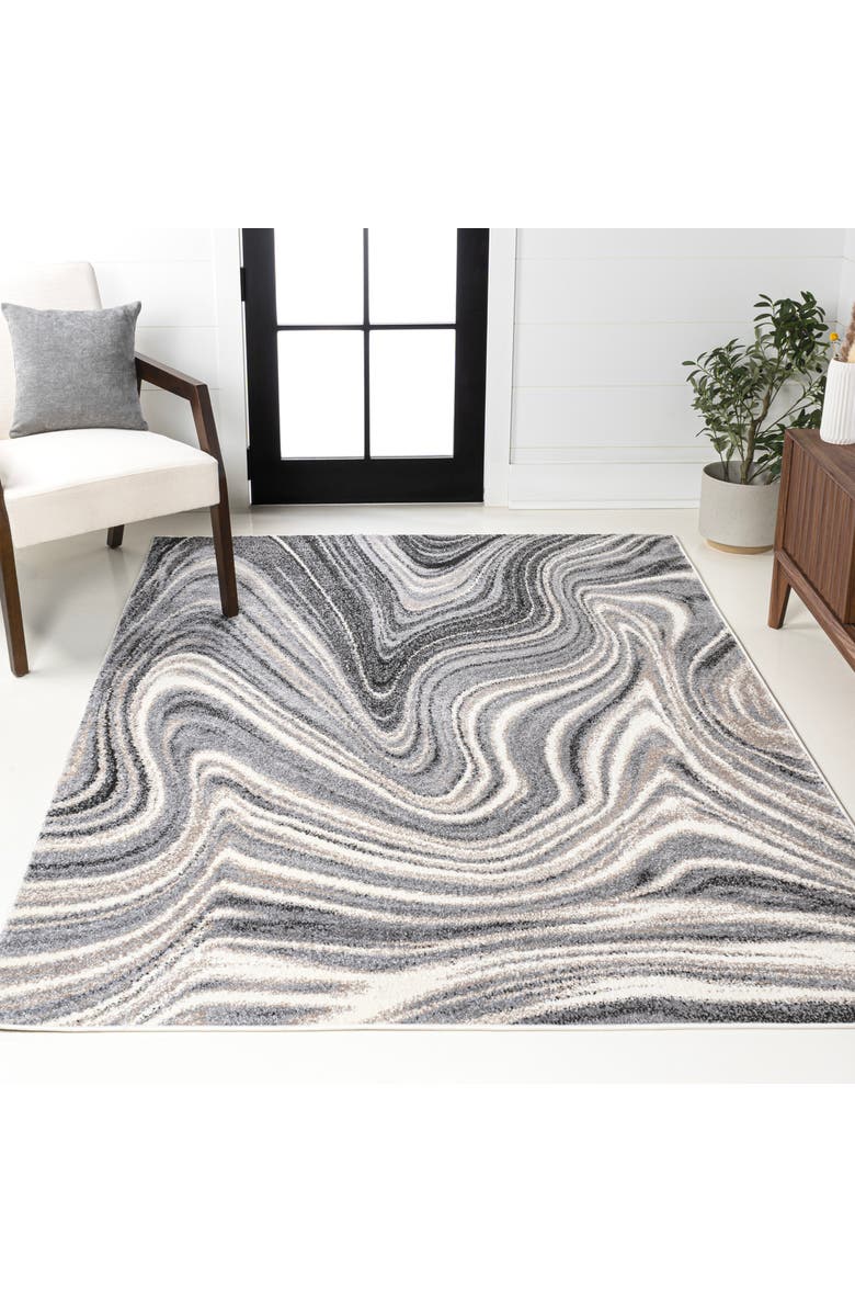 JONATHAN Y Eleni Contemporary Glam Abstract Marble Area Rug, Alternate, color, Charcoal/Cream