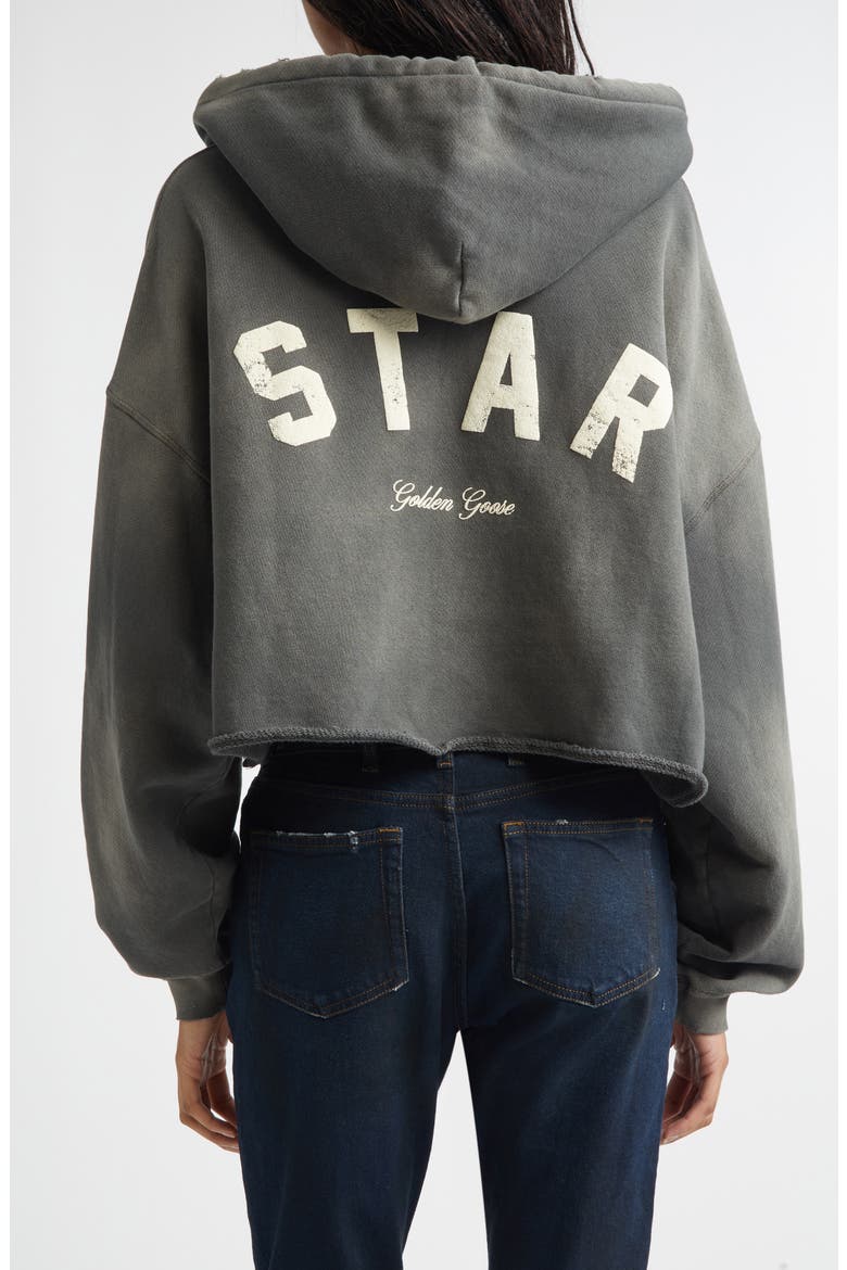 Star Distressed Oversize Cotton Crop Hoodie, Alternate, color, CHARCOAL