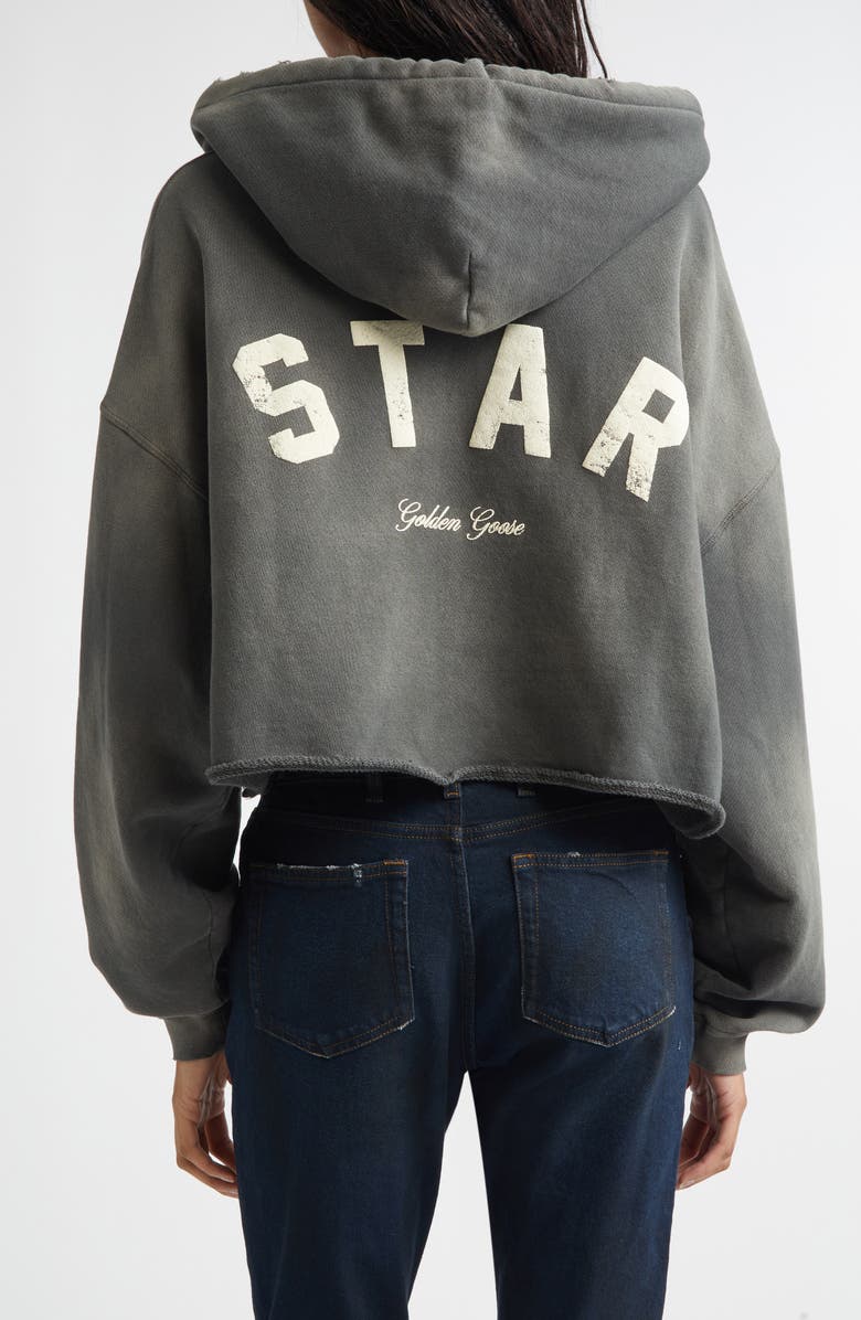 Golden Goose Star Distressed Oversize Cotton Crop Hoodie, Alternate, color, Charcoal