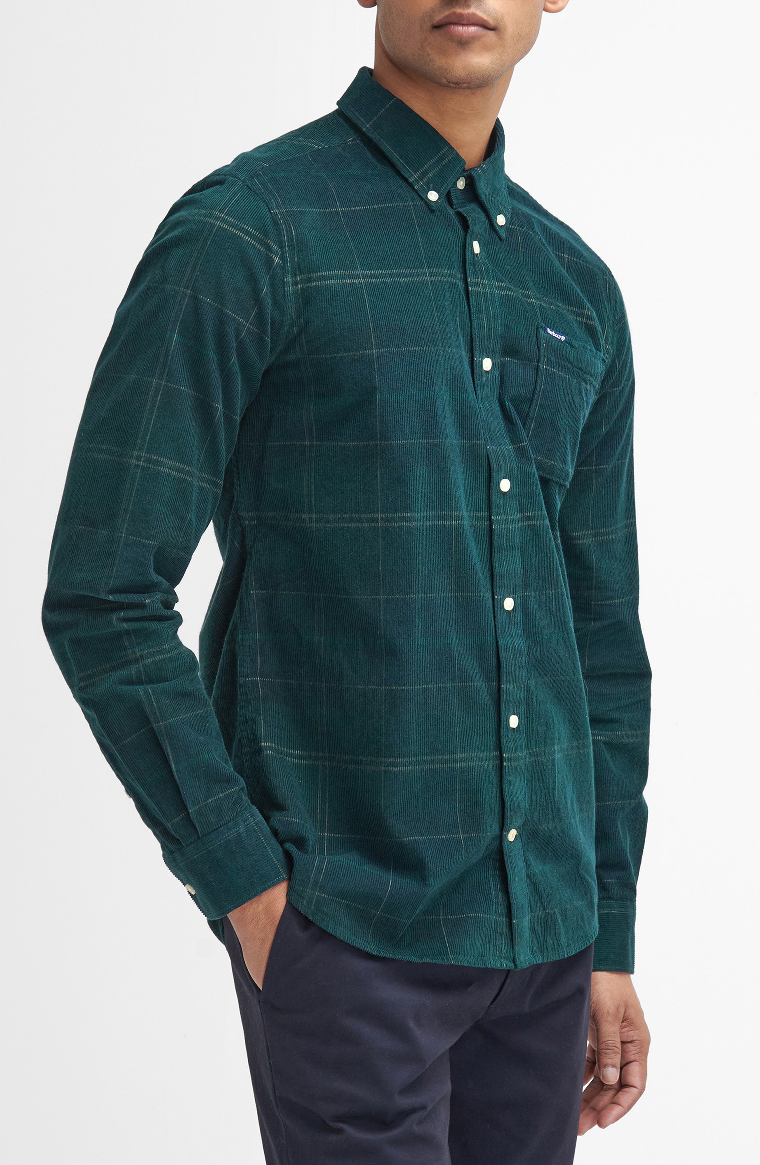 Blair Tailored Fit Plaid Cotton Corduroy Button-Down Shirt