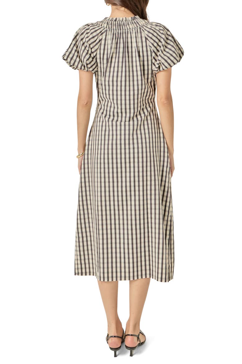 Smocked Neck Gingham Midi Dress, Alternate, color, BLACK MULTI