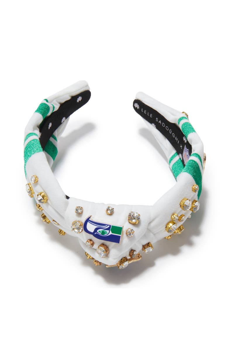 Lele Sadoughi Seattle Seahawks Embellished Knotted Headband, Alternate, color, Ivory 100