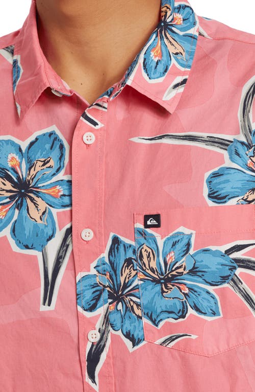 Quiksilver Apero Floral Short Sleeve Stretch Cotton Button-up Shirt In Strawberry Print