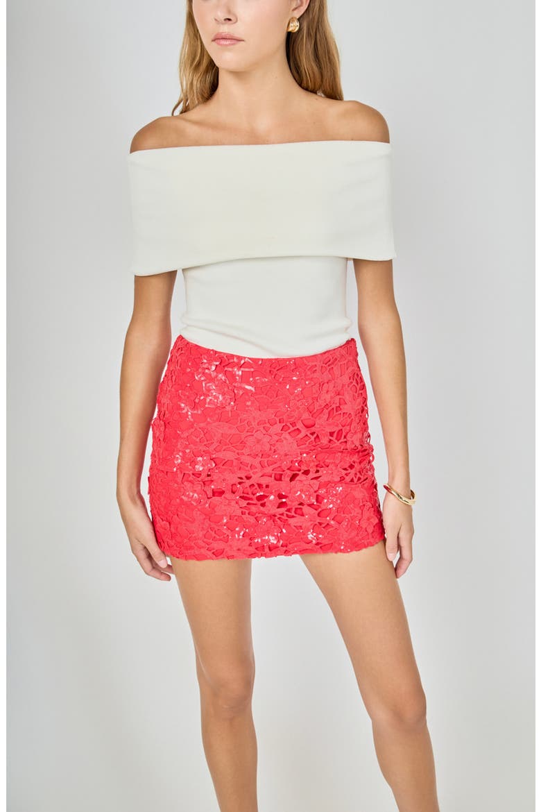 Floral Appliqu Sequin Lace Miniskirt, Alternate, color, RED