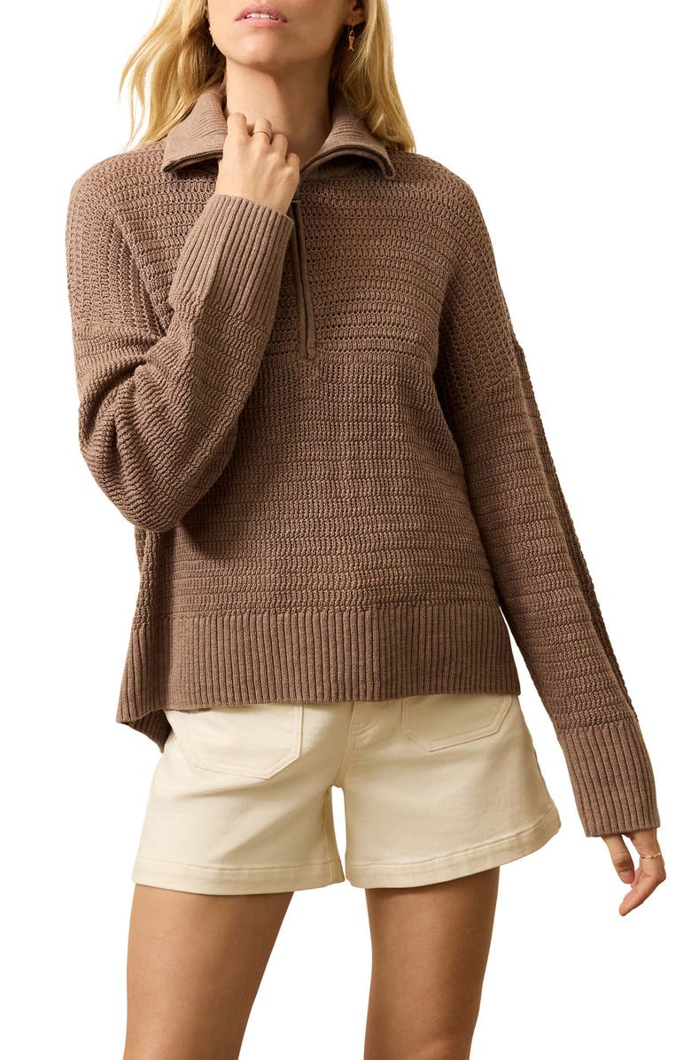 Faherty Miramar Linen & Organic Cotton Quarter Zip Sweater, Main, color, Wood Smoke