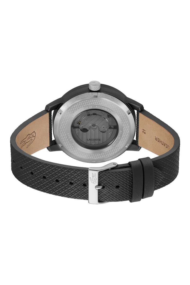 12.12 Automatique Leather Strap Watch, 44mm, Alternate, color, BLACK