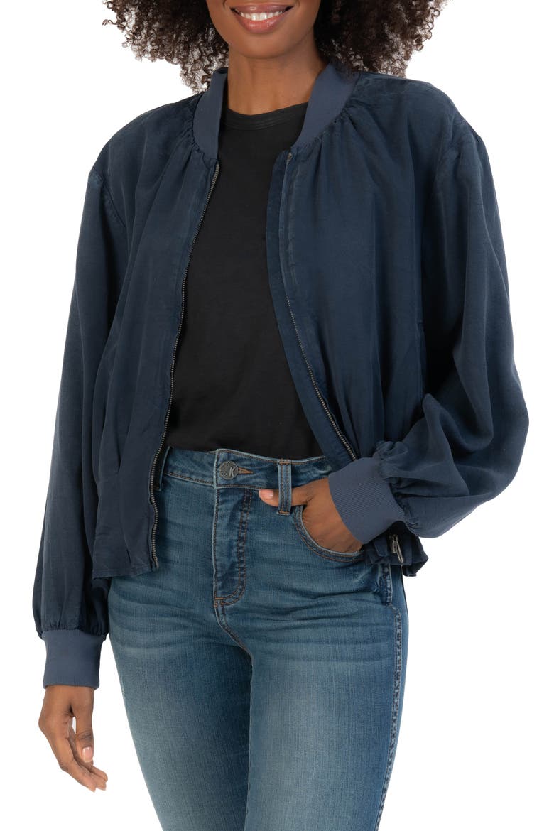 Alina Pleated Bomber Jacket, Main, color, NAVY