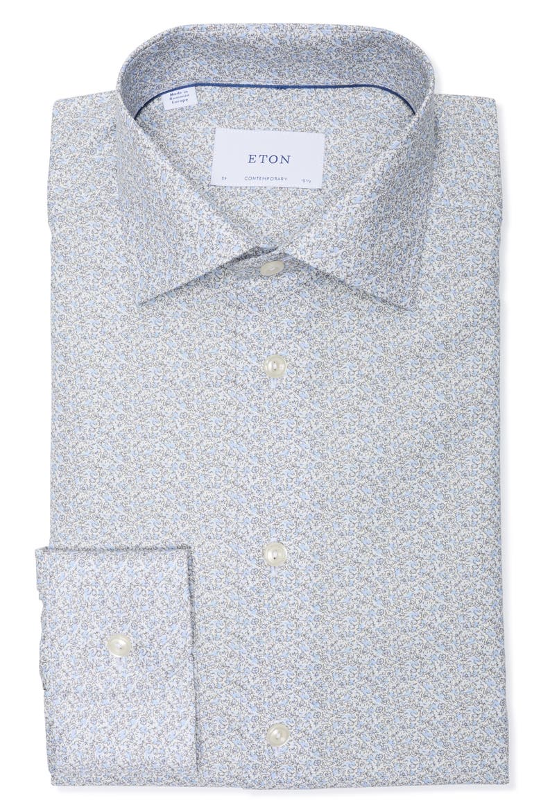 Contemporary Fit Floral Print Dress Shirt, Main, color, MEDIUM BLUE