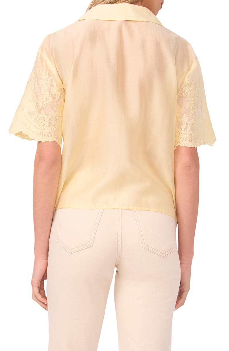Vince Camuto Sheer Floral Camp Shirt, Alternate, color, Lemon Cream