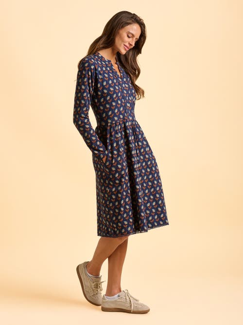 Brakeburn Rowan Long Sleeve V-neck Midi Dress In Blue