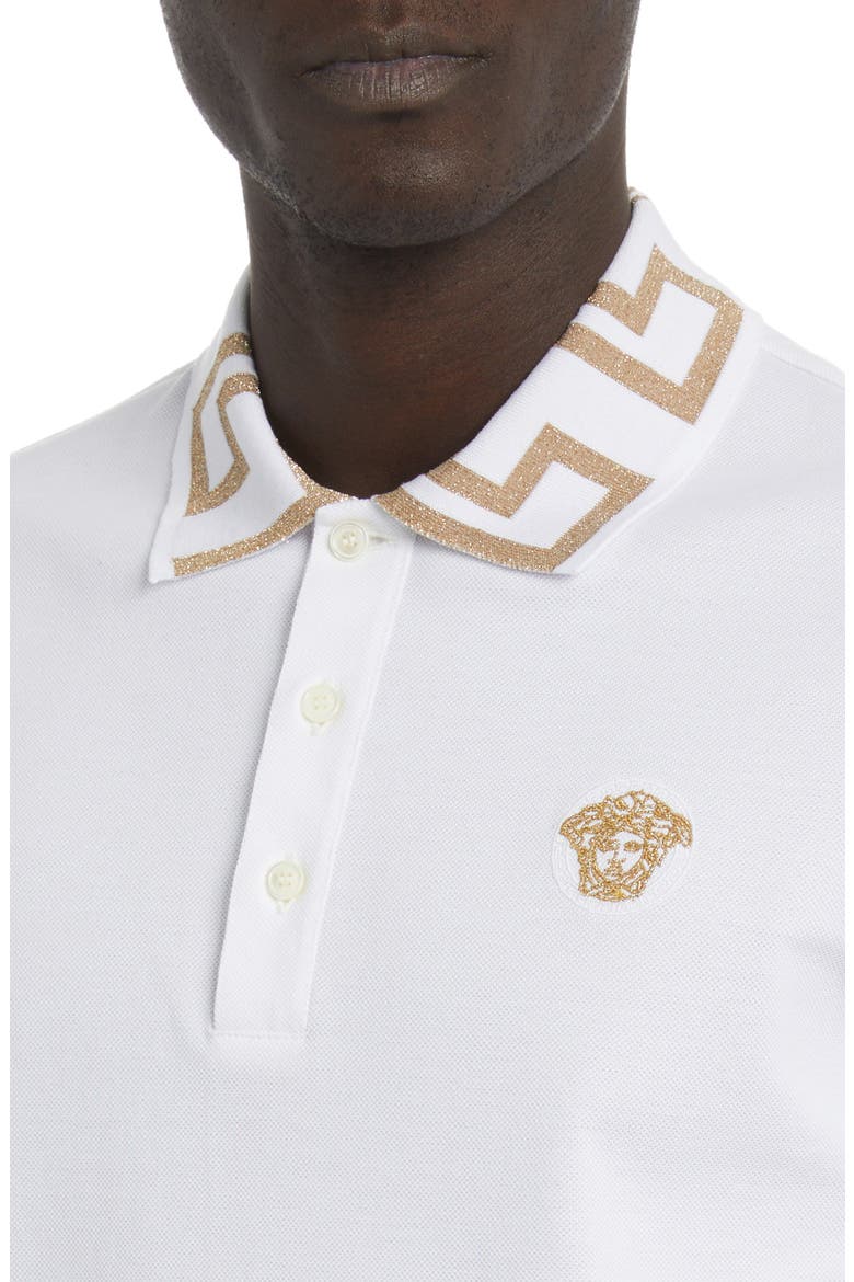 Metallic Greca Collar Piqué Polo, Alternate, color, 1W000-OPTICAL WHITE