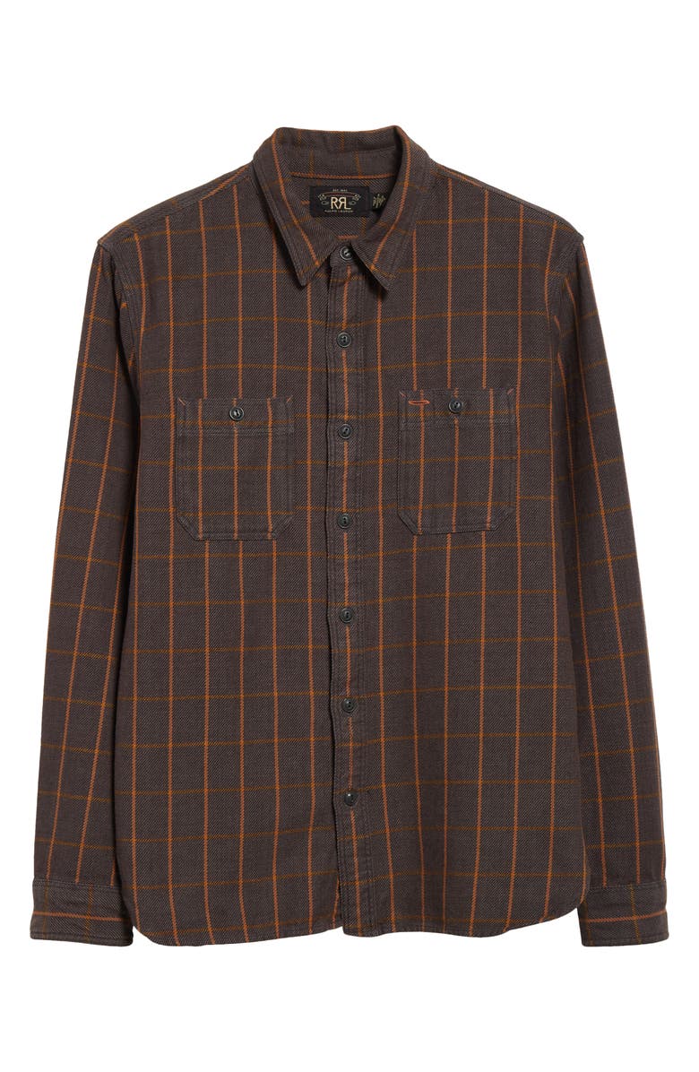 Double RL Plaid Cotton Twill Work Shirt, Alternate, color, Plum/ Orange