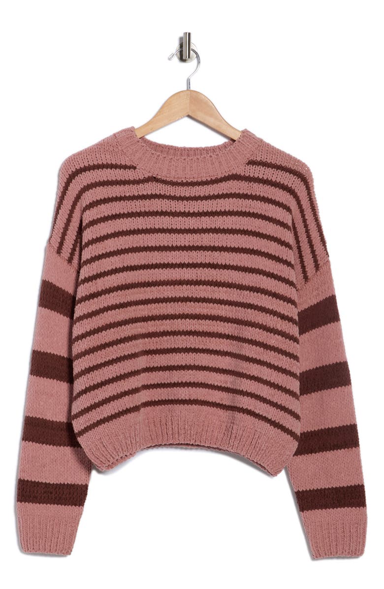 WISHLIST Stripe Chenille Pullover Sweater, Main, color, Rose/ Chocolate