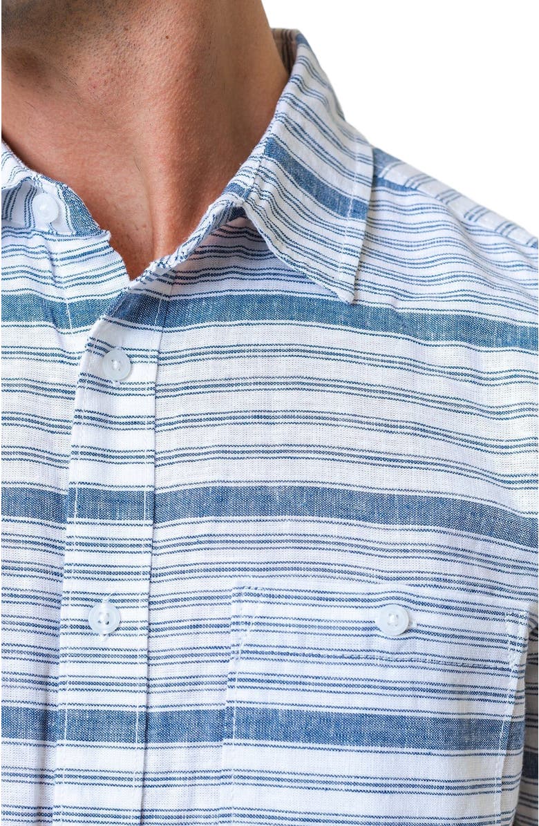 Hope & Henry Men's Linen Short Sleeve Button Down Shirt, Alternate, color, Dark Blue Variegated Stripe