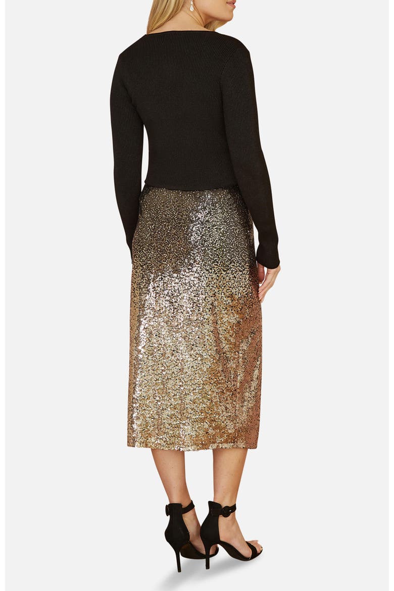 Sequin Split Fitted Midi Skirt, Alternate, color, Black