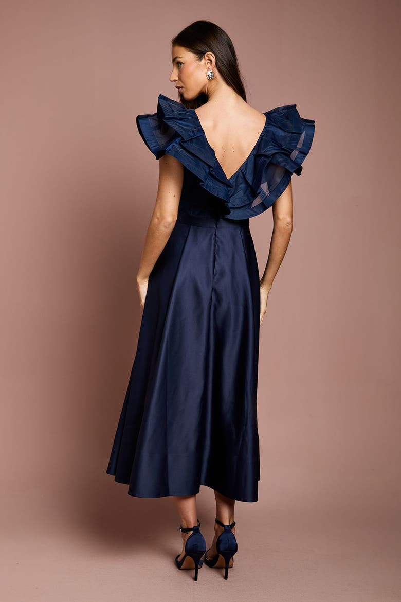 Frill Shoulder Midi Dress, Alternate, color, Navy