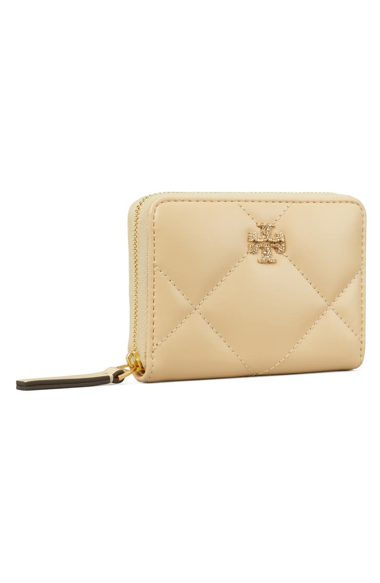 Tory Burch Small Kira Pavé Logo Diamond Quilted Leather Zip Wallet, Alternate, color, 