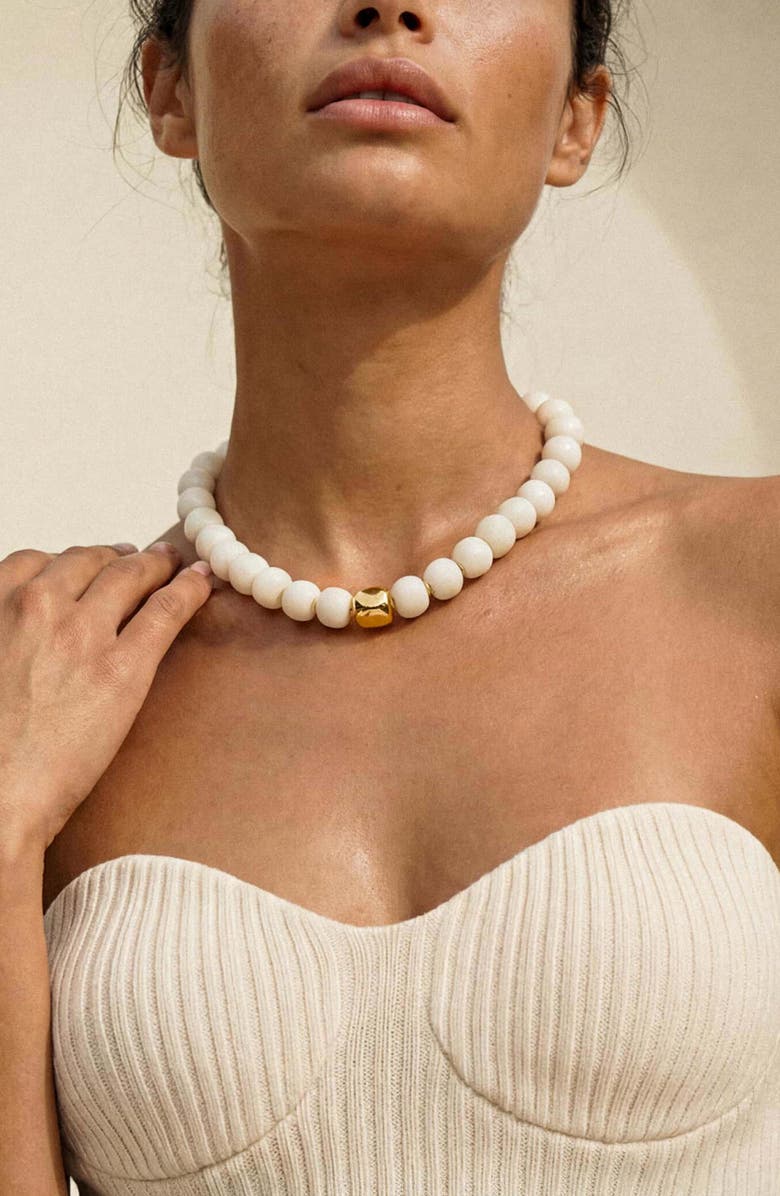 Ettika Power Bead Statement Necklace, Alternate, color, Bone