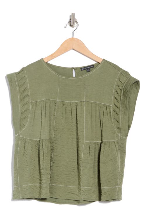Adrianna Papell Crinkled Cap Sleeve Babydoll Crop Top In Green