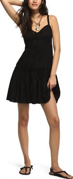 Lucky Brand Embroidered Ruffle Hem Sleeveless Linen Blend Minidress