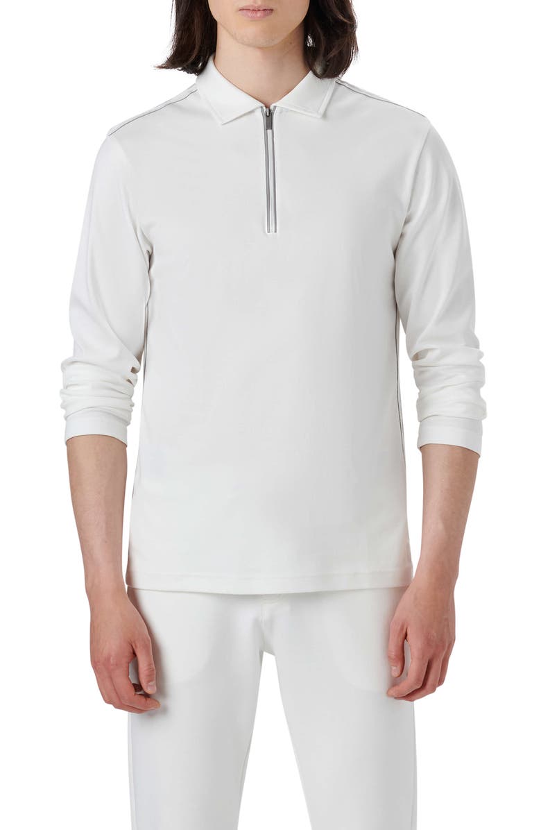Bugatchi Long Sleeve Quarter Zip Polo, Main, color, Chalk