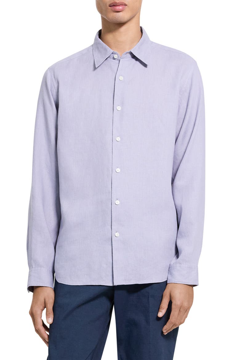 Irving Solid Linen Button-Up Shirt, Main, color, GRAY LILAC - 2N9