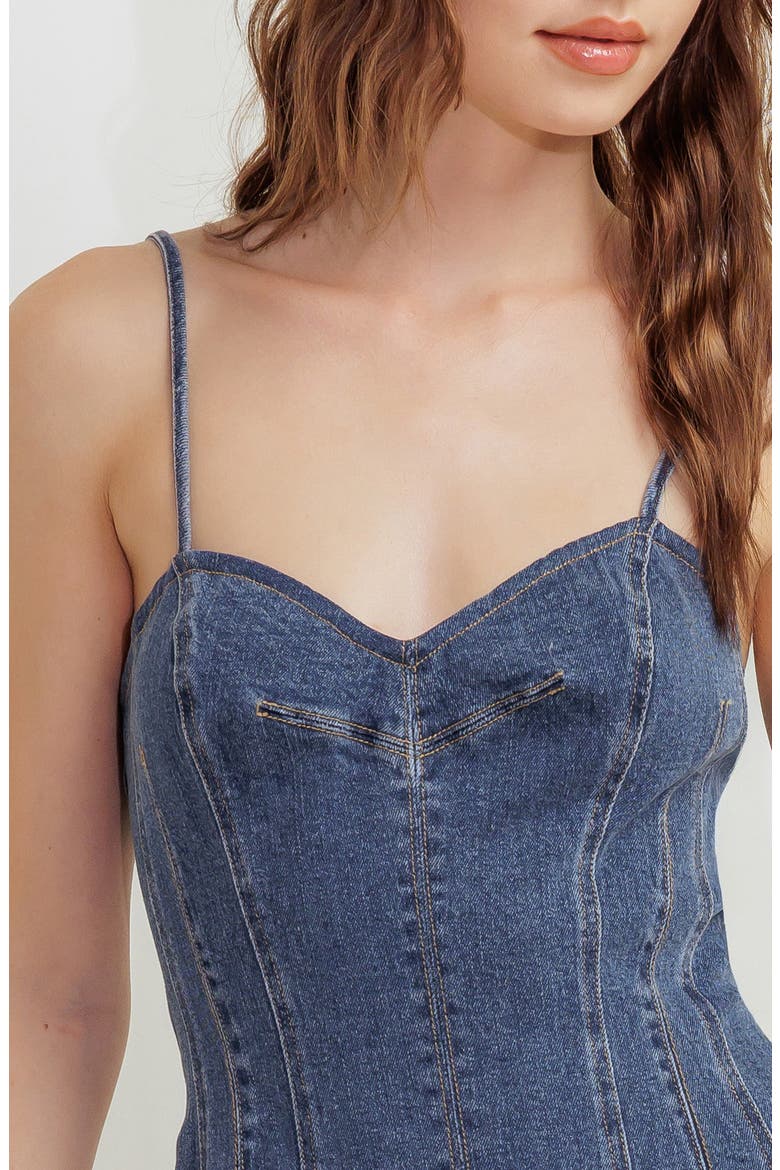 Seamed Denim Fit & Flare Minidress, Alternate, color, DENIM BLUE