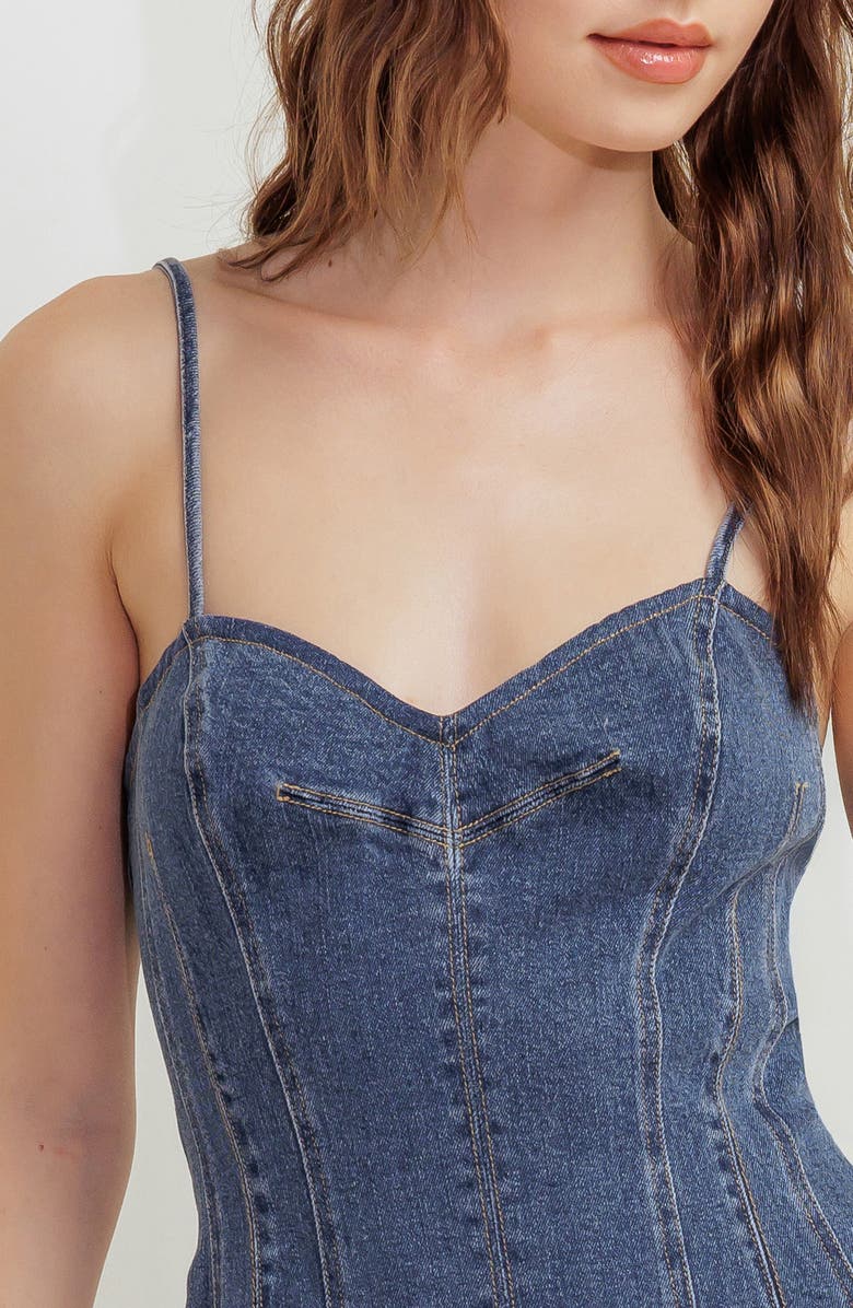 FREEMARKET Seamed Denim Fit & Flare Minidress, Alternate, color, Denim Blue