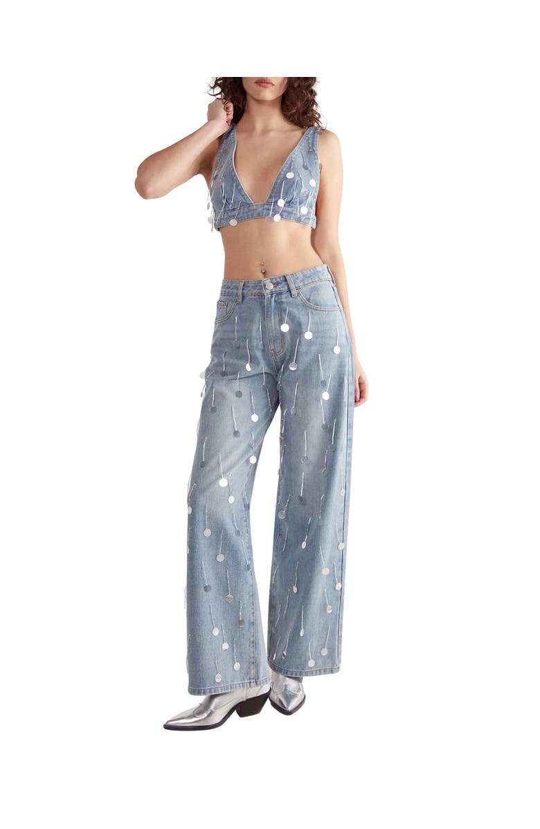 NASTY GAL Bead Embellished Denim Bralet, Alternate, color, Authentic Midwash