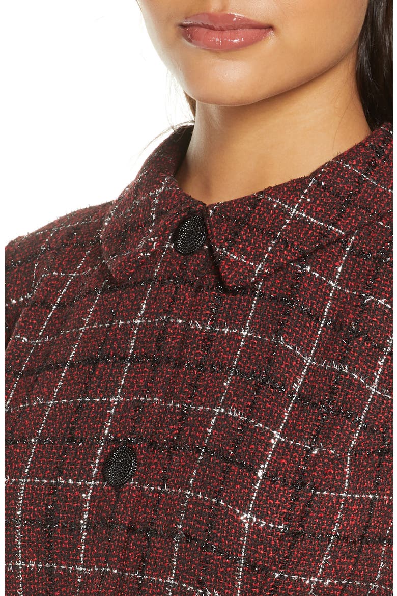 Long Sleeve Mock Two-Piece Tweed Dress, Alternate, color, RED/ BLACK