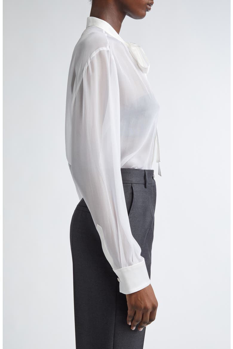 Sheer Silk Chiffon Tie Neck Shirt, Alternate, color, W0800 BIANCO OTTICO