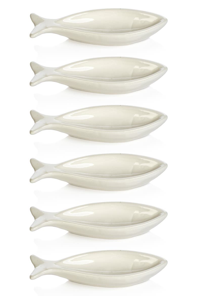 Coral Beach Set of 6 Ceramic Fish Bowls, Main, color, WHITE