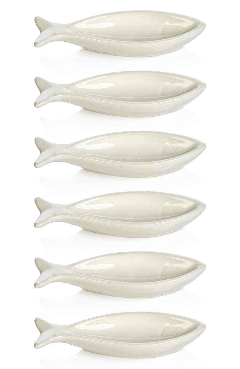 Zodax Coral Beach Set of 6 Ceramic Fish Bowls, Main, color, White