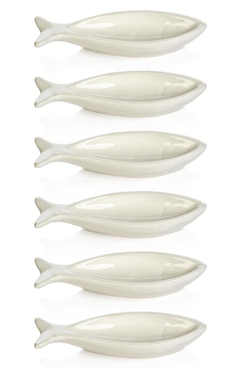 Coral Beach Set of 6 Ceramic Fish Bowls