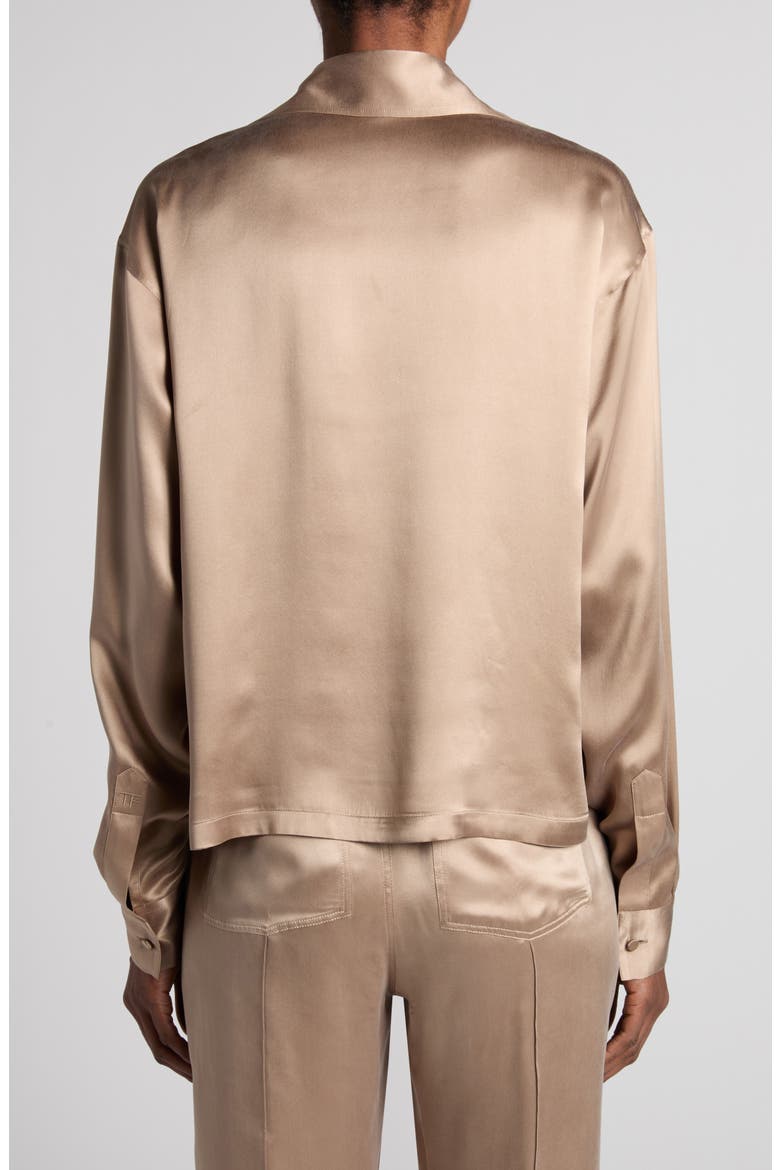 Silk Satin Polo, Alternate, color, DESERT TAUPE