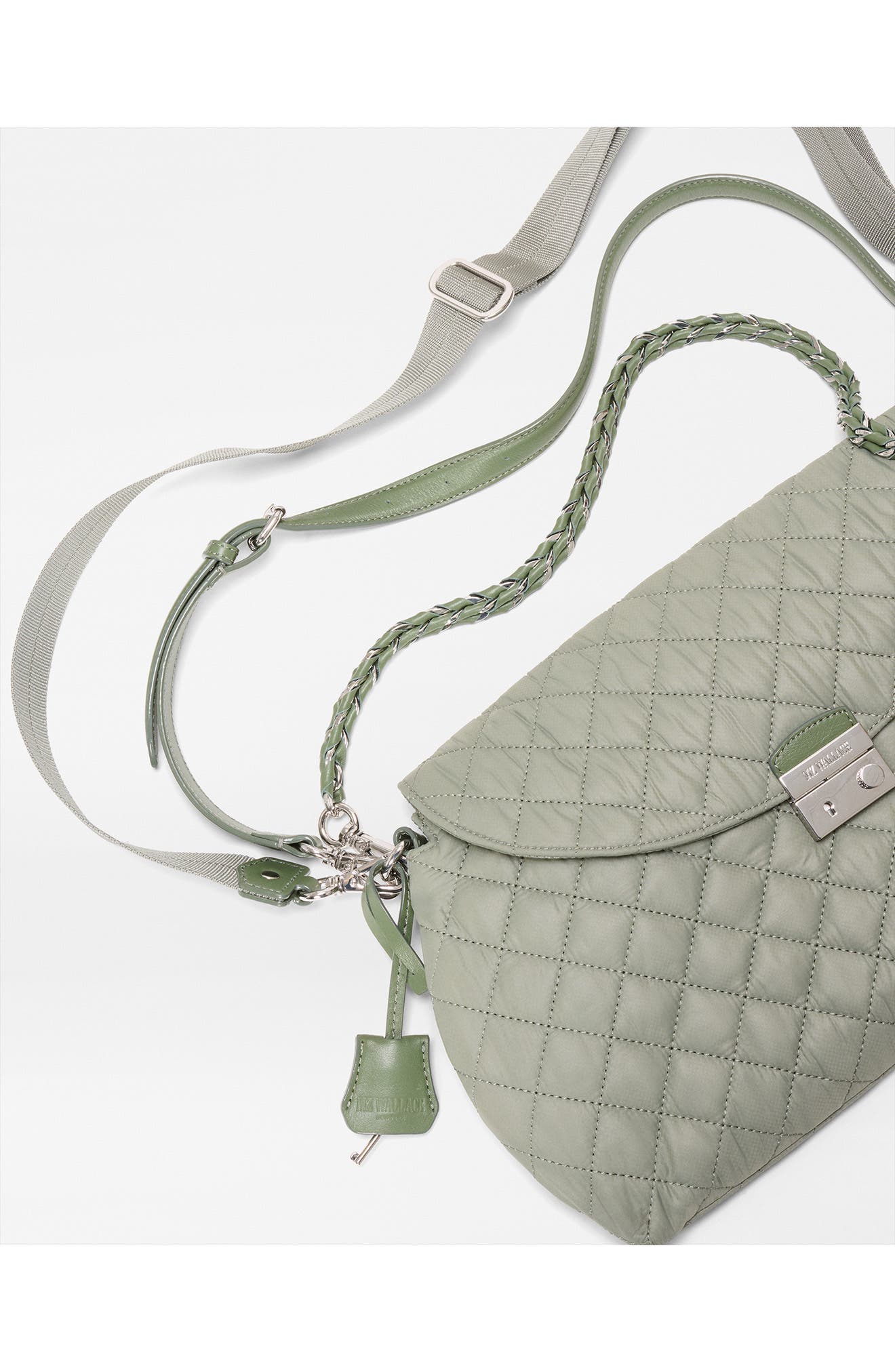 MZ Wallace Crosby Lock Quilted Nylon Shoulder Bag, Alternate, color, Agave Green