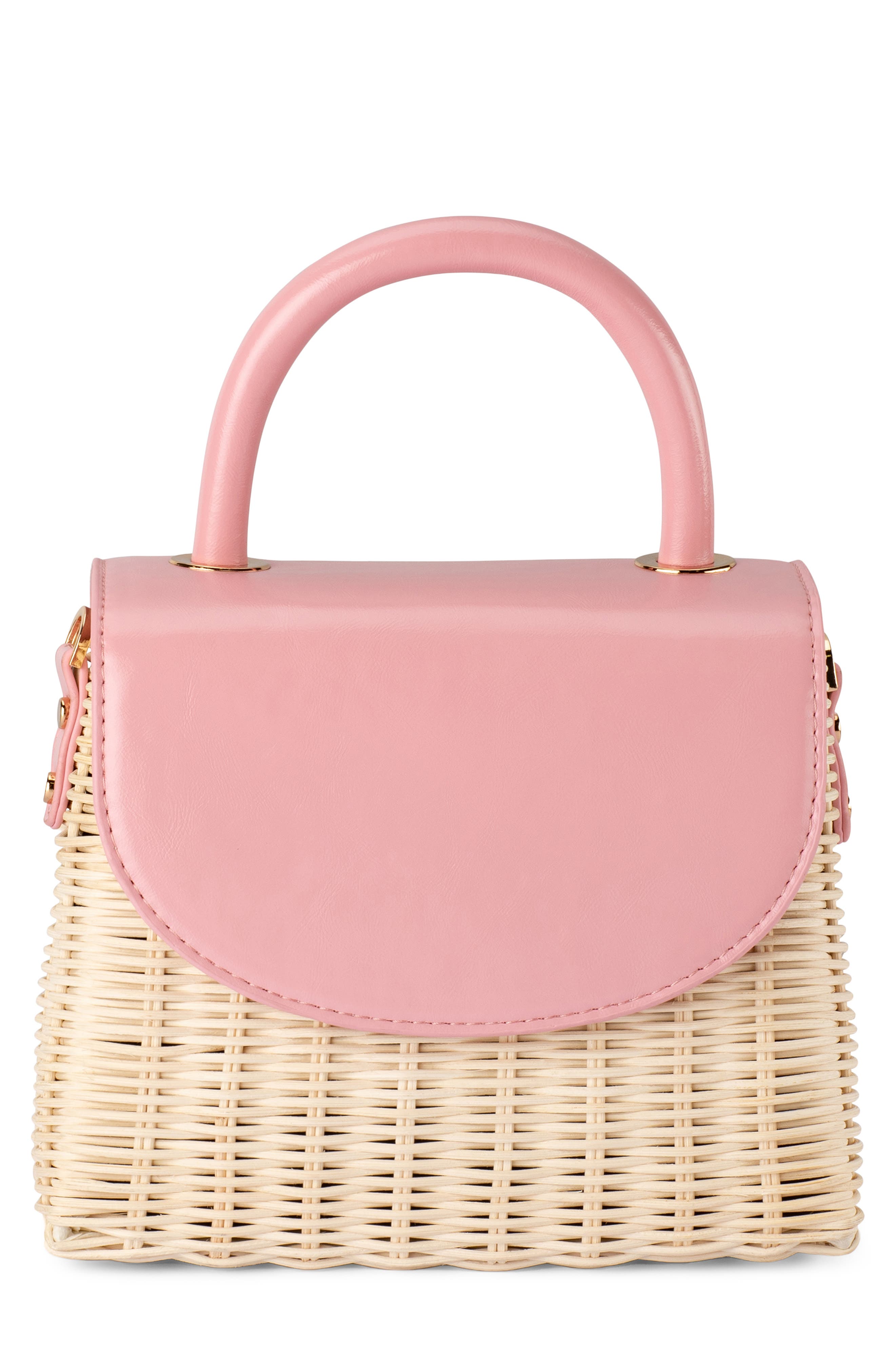 Olga Berg Elle Wicker Top Handle Bag, Main, color, Pink