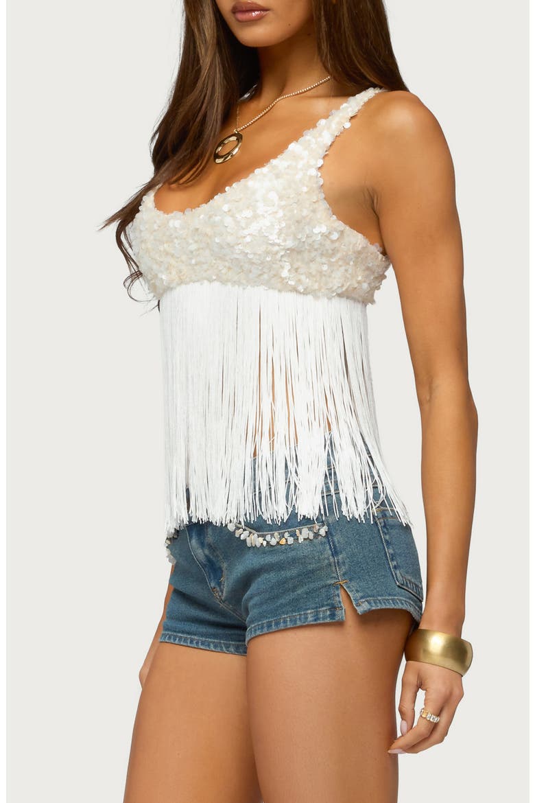Petrah Sequin Fringe Bra Top, Alternate, color, CREAM