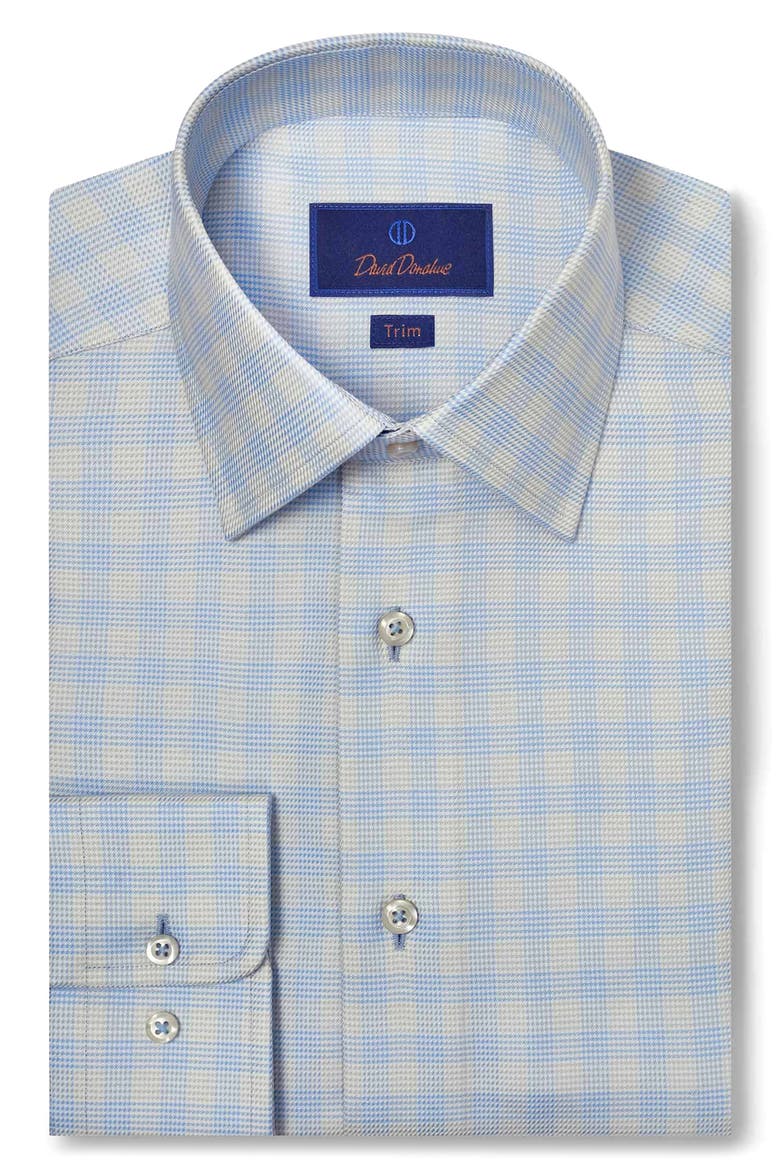 Trim Fit Twill Check Dress Shirt, Main, color, SKY/ PISTACHIO