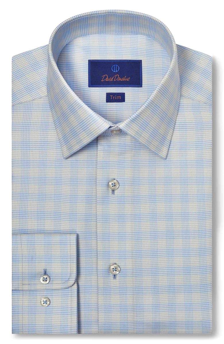 David Donahue Trim Fit Twill Check Dress Shirt, Main, color,